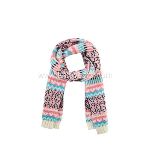 Girl's Knitted Jacquard Snow Pattern Christmas Scarf